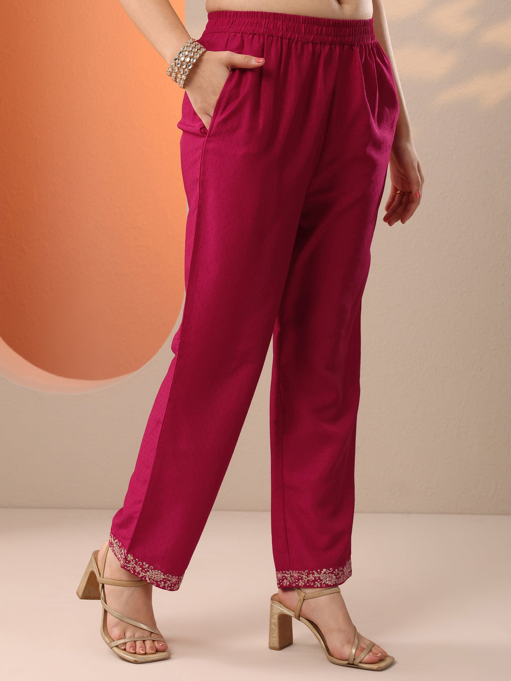 Pink Embroidered Silk Blend A-Line Suit Set With Dupatta