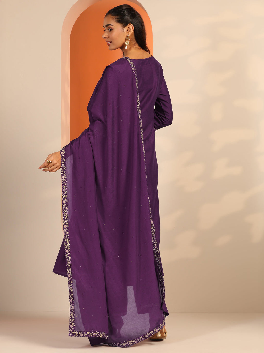 Burgundy Embroidered Silk Blend Anarkali Suit Set With Dupatta