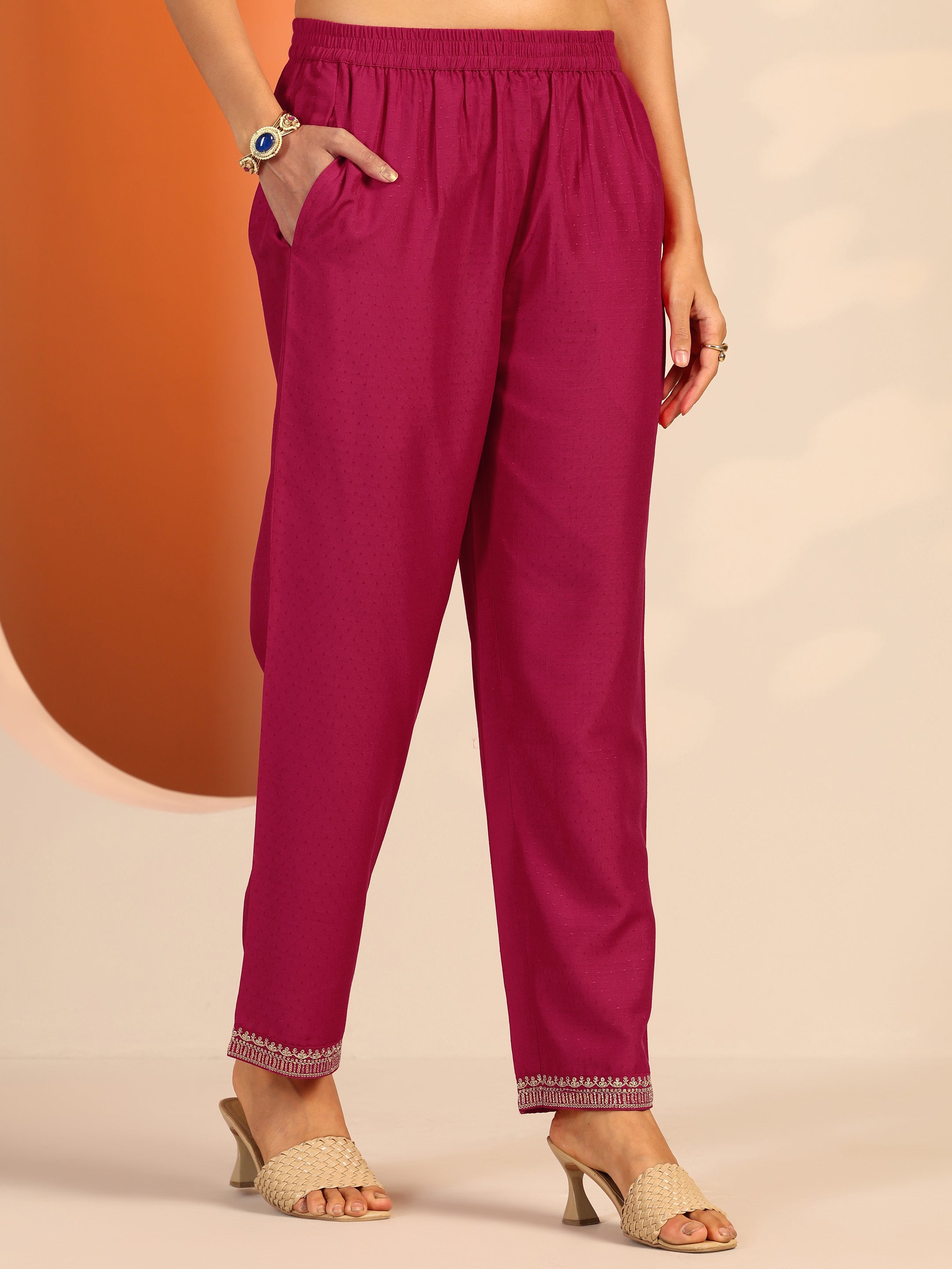 Pink Embroidered Silk Blend Straight Suit Set With Dupatta