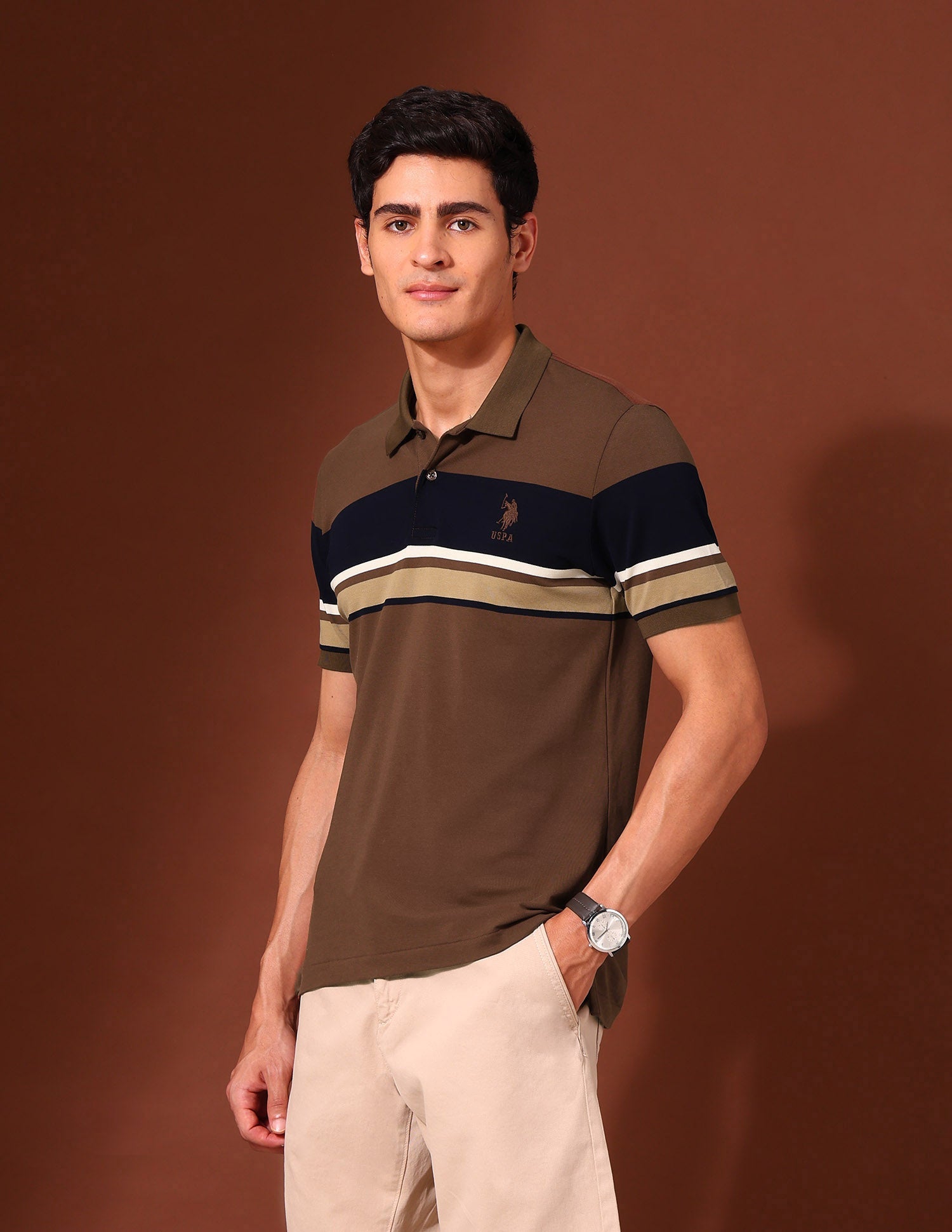 Horizontal Striped Slim Fit Varsity Polo Shirt