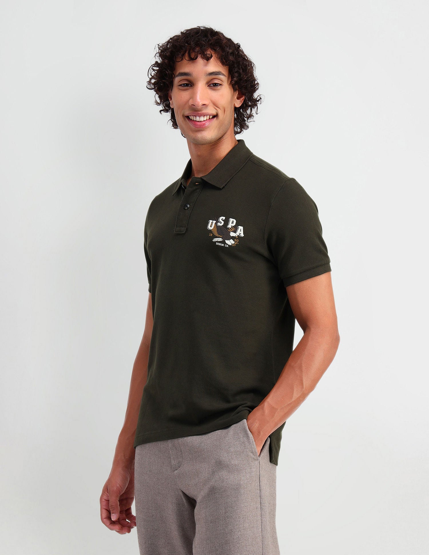 Muscle Fit Brand Print Polo Shirt