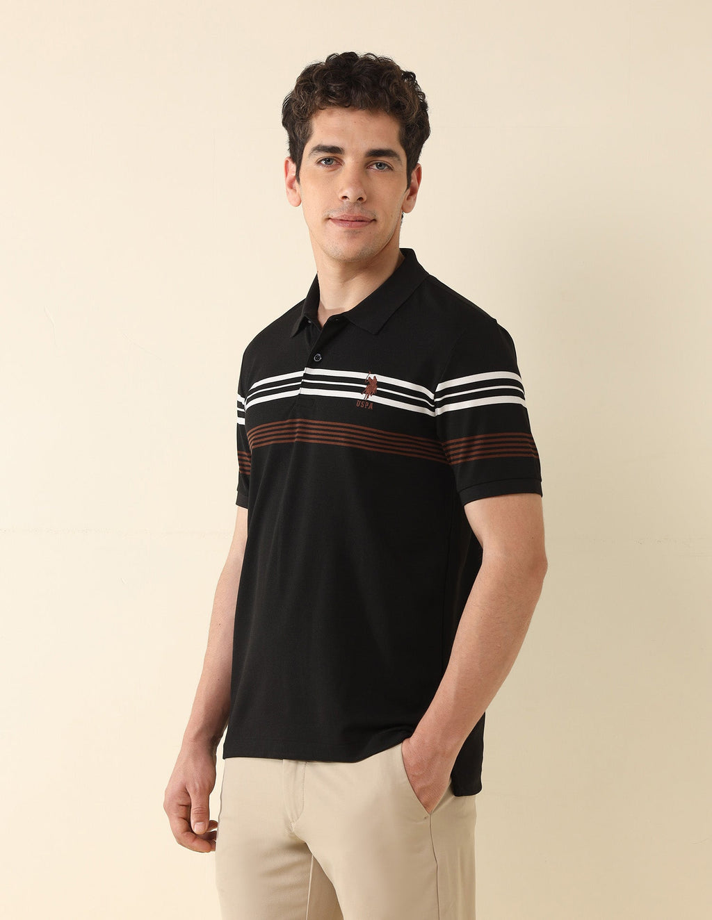 Horizontal Striped Modern Monochrome Polo Shirt