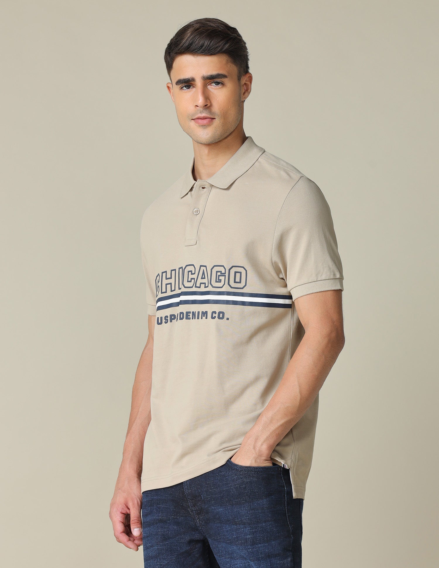 Muscle Fit Typographic Printed Polo Shirt