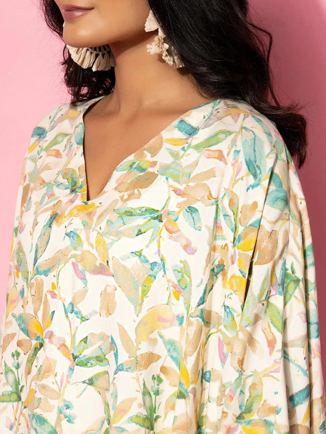 Cream Printed Rayon Co-Ords