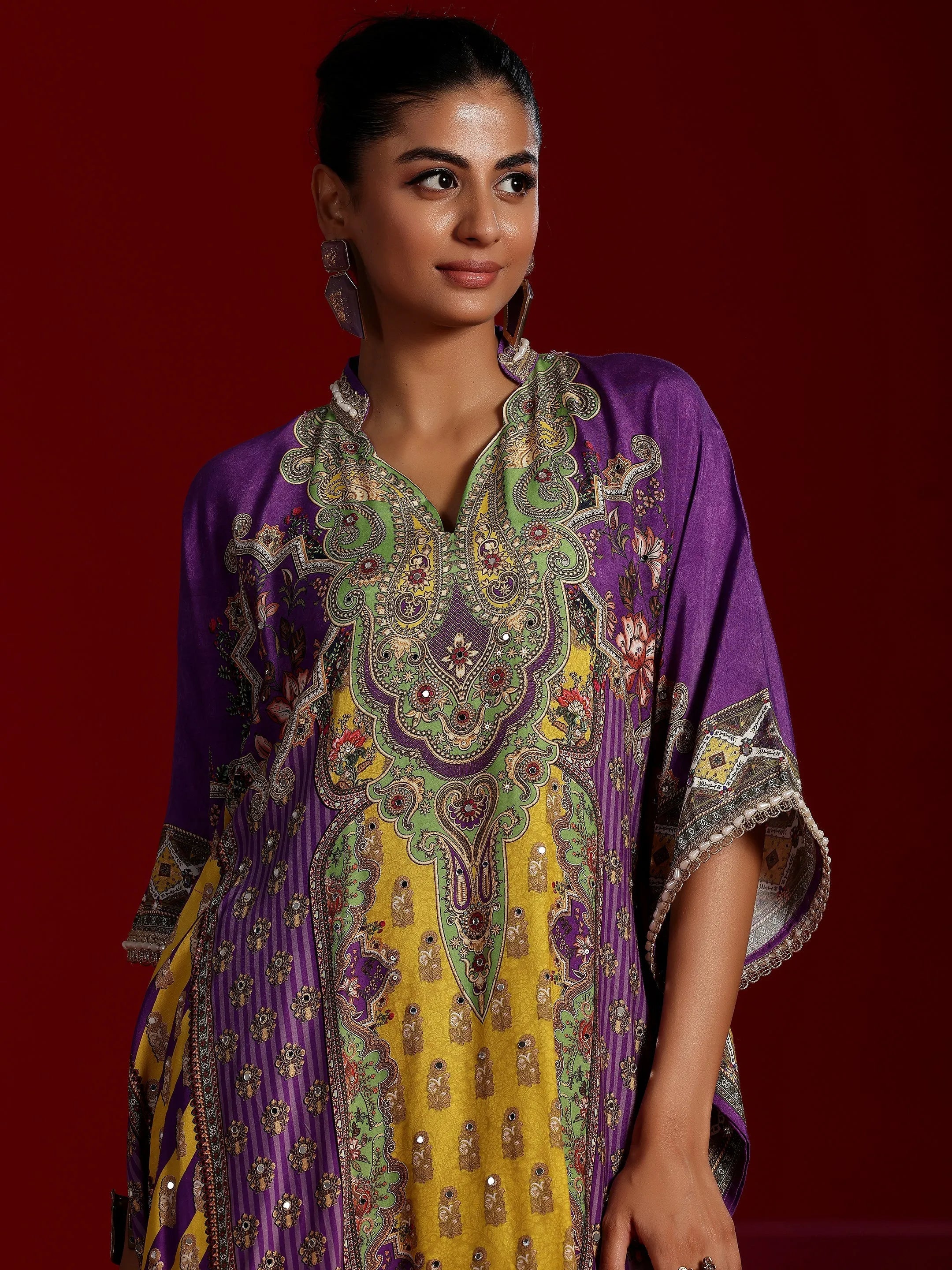 Libas Art Purple Printed Silk Blend Co-Ords