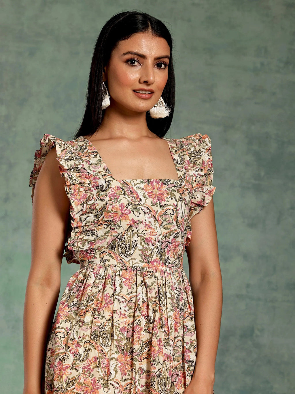 Multicoloured Printed Cotton Fit and Flare Dress