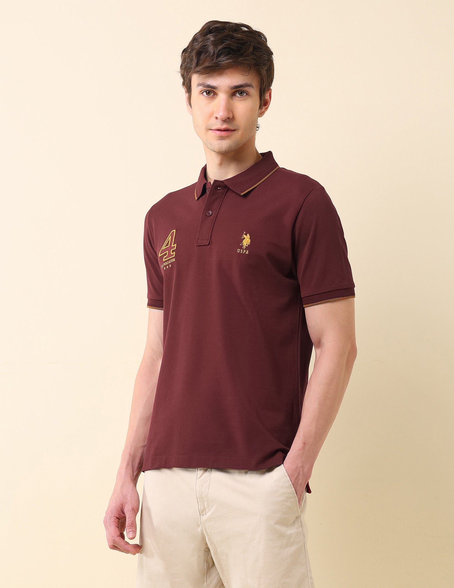 Brand Appliqued Gold Cup Polo Shirt