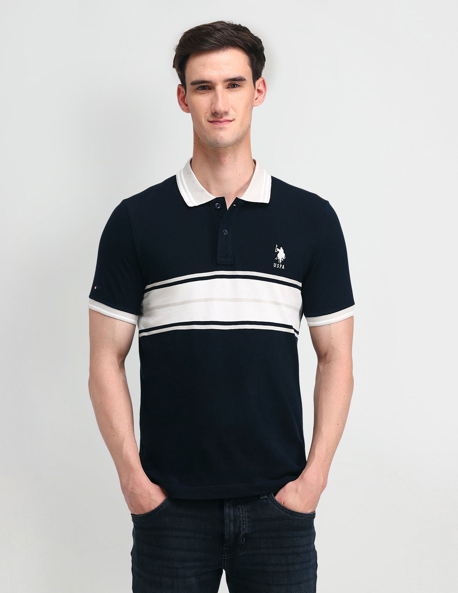 Muscle Fit Colour Block Polo Shirt