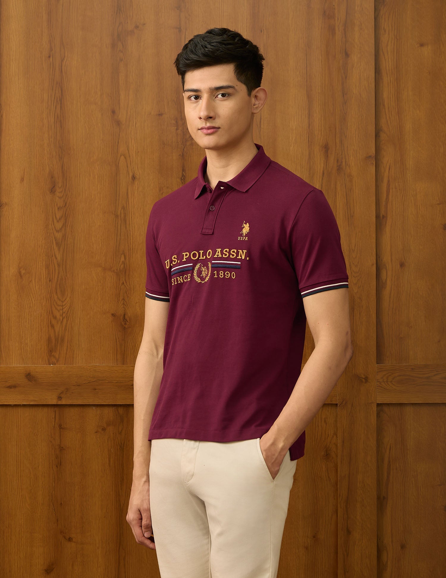 Brand Embroidered Varsity Polo Shirt