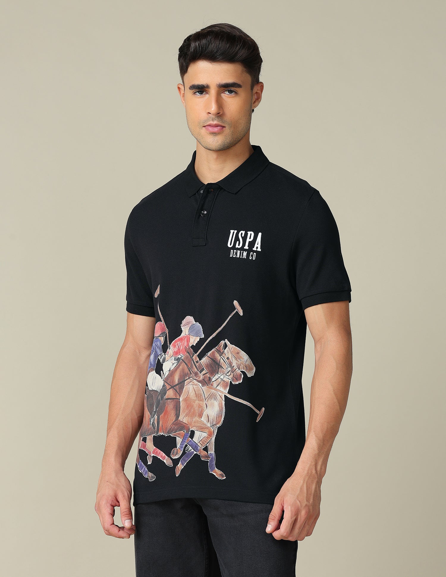 Muscle Fit Graphic Printed Polo Shirt