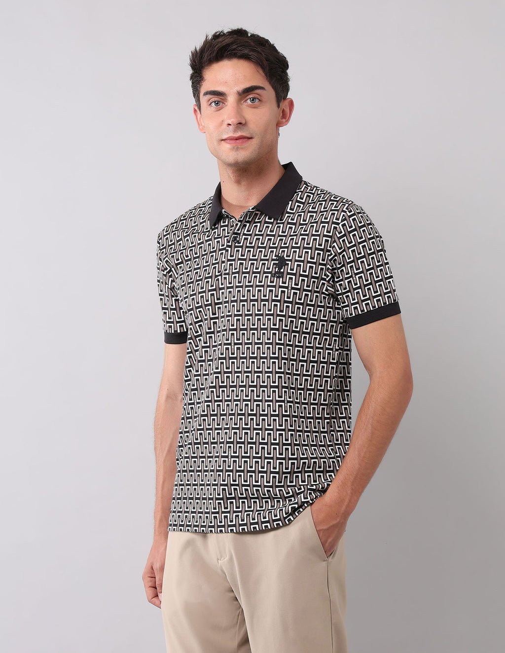 Geometric Printed Muscle Fit Polo Shirt