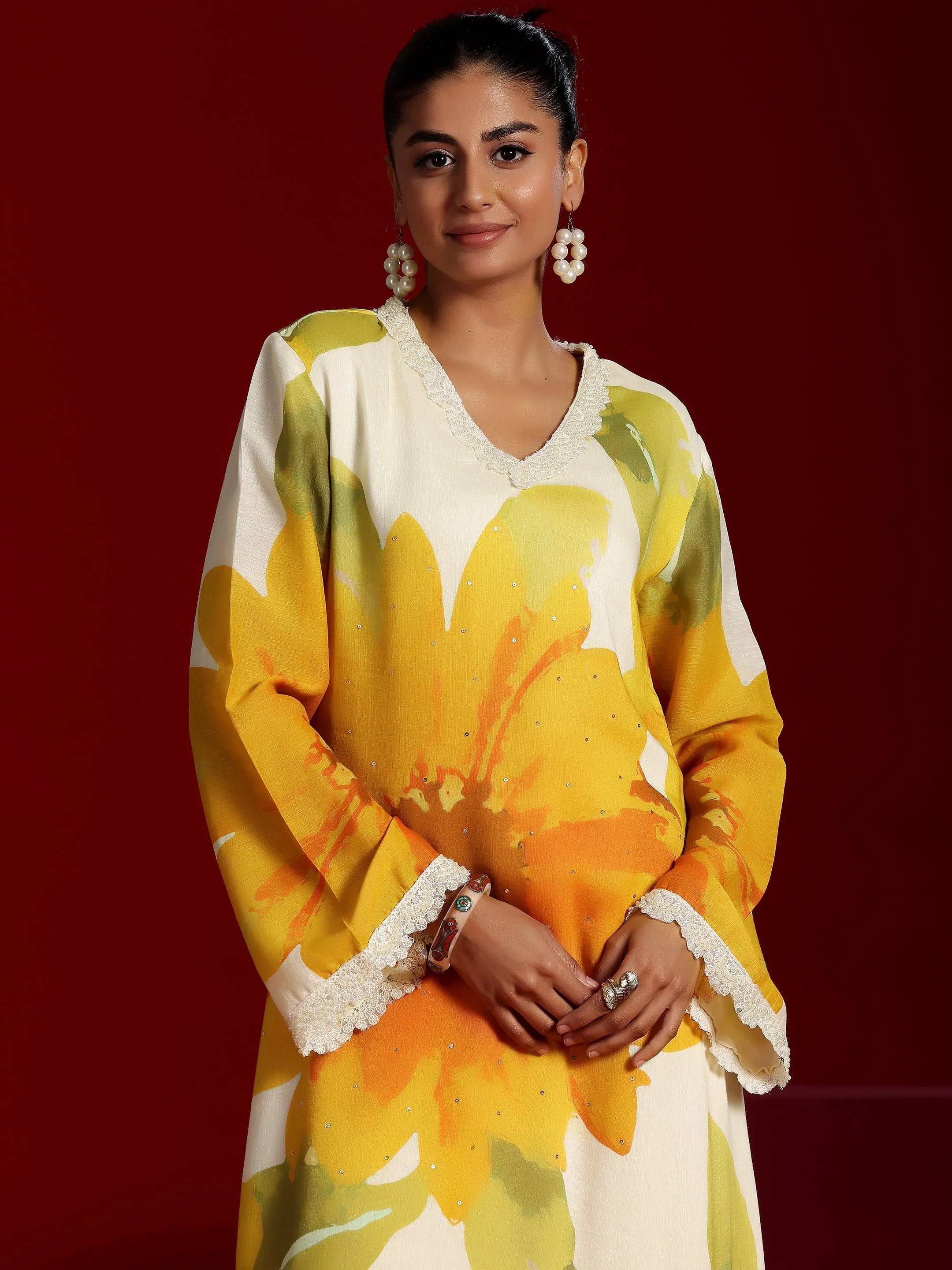 Libas Art Off White Printed Cotton Blend Co-Ords