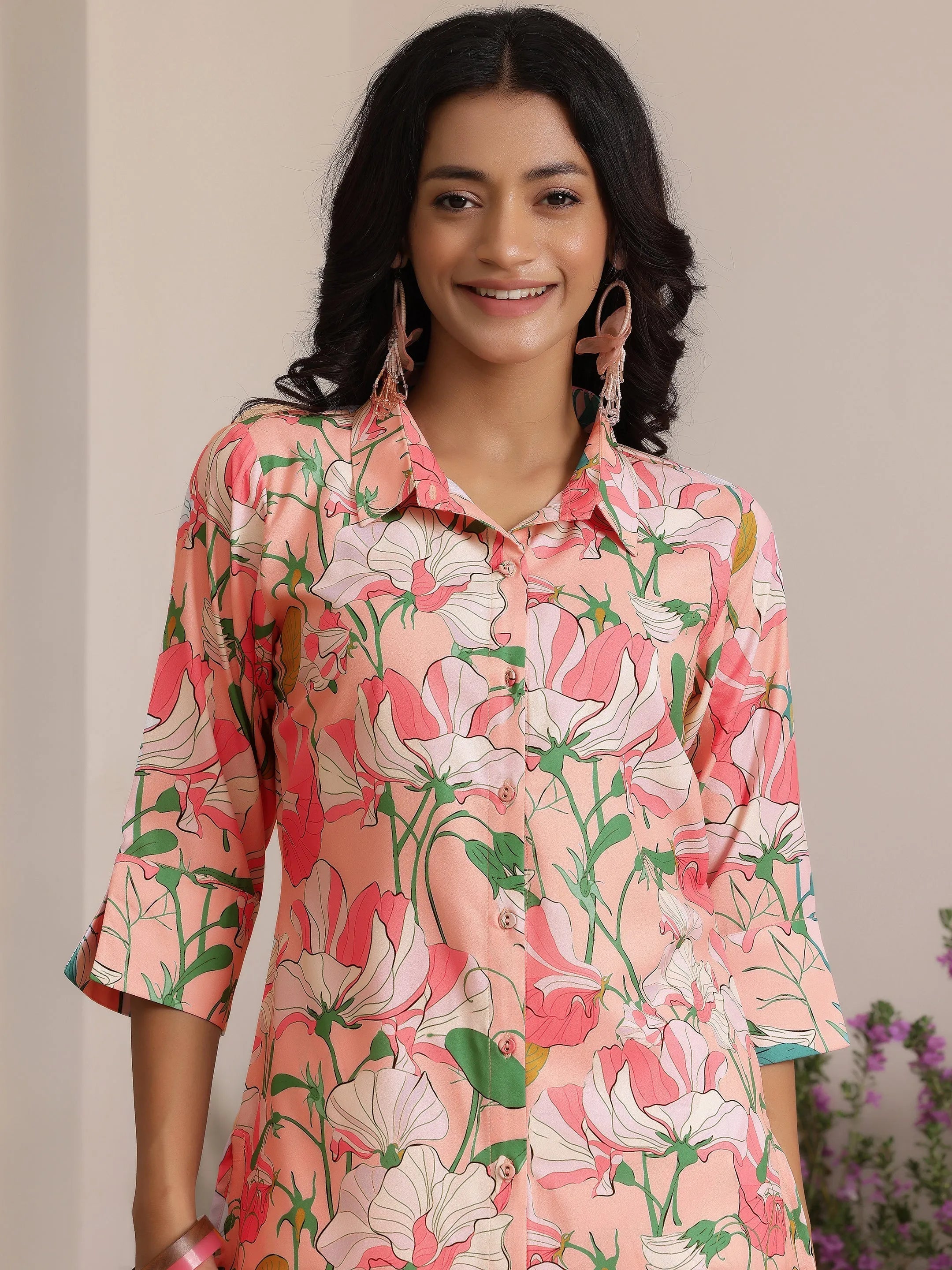 Peach Printed Rayon Co-Ords