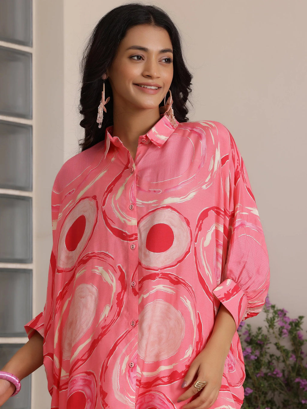 Pink Printed Silk Blend Co-Ords