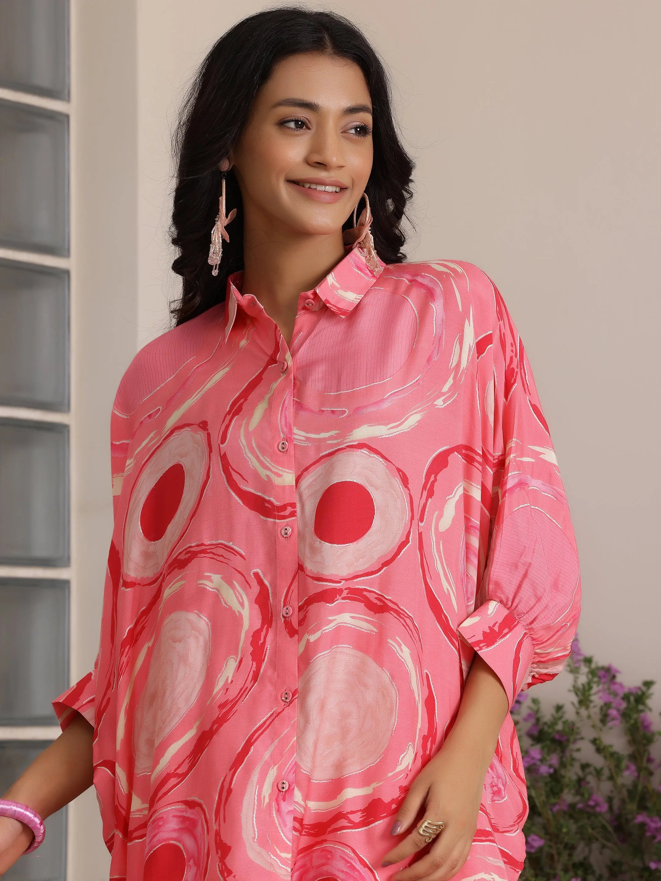Pink Printed Silk Blend Co-Ords