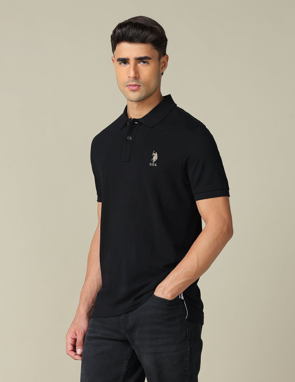 Muscle Fit Typographic Printed Polo Shirt