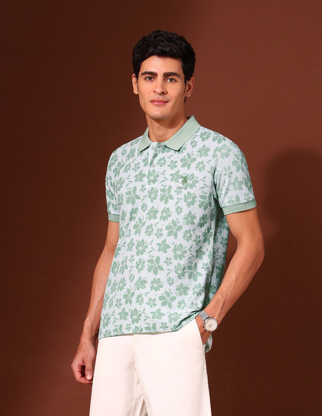 Floral Printed Work and Wander Polo Shirt