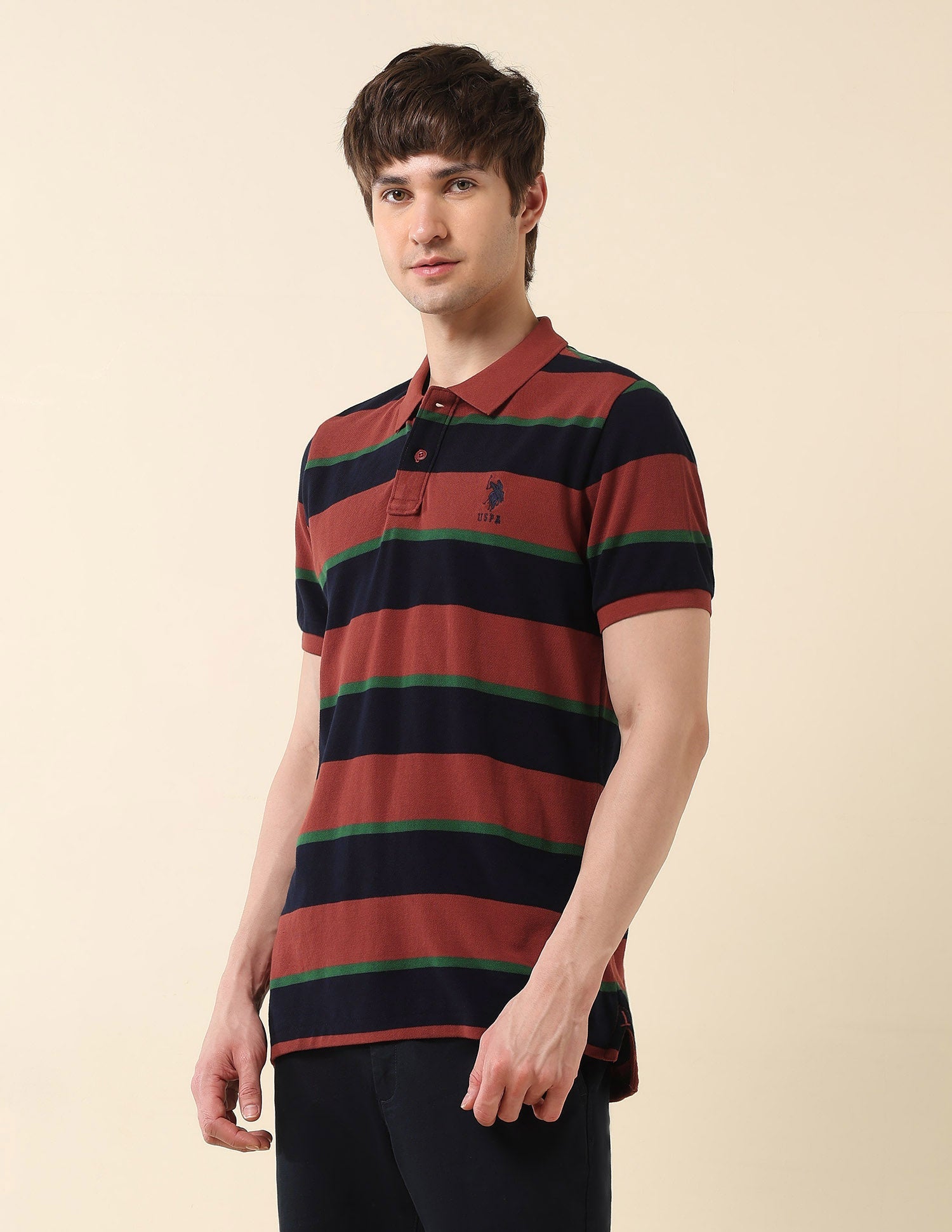 Horizontal Striped Gold Cup Polo Shirt