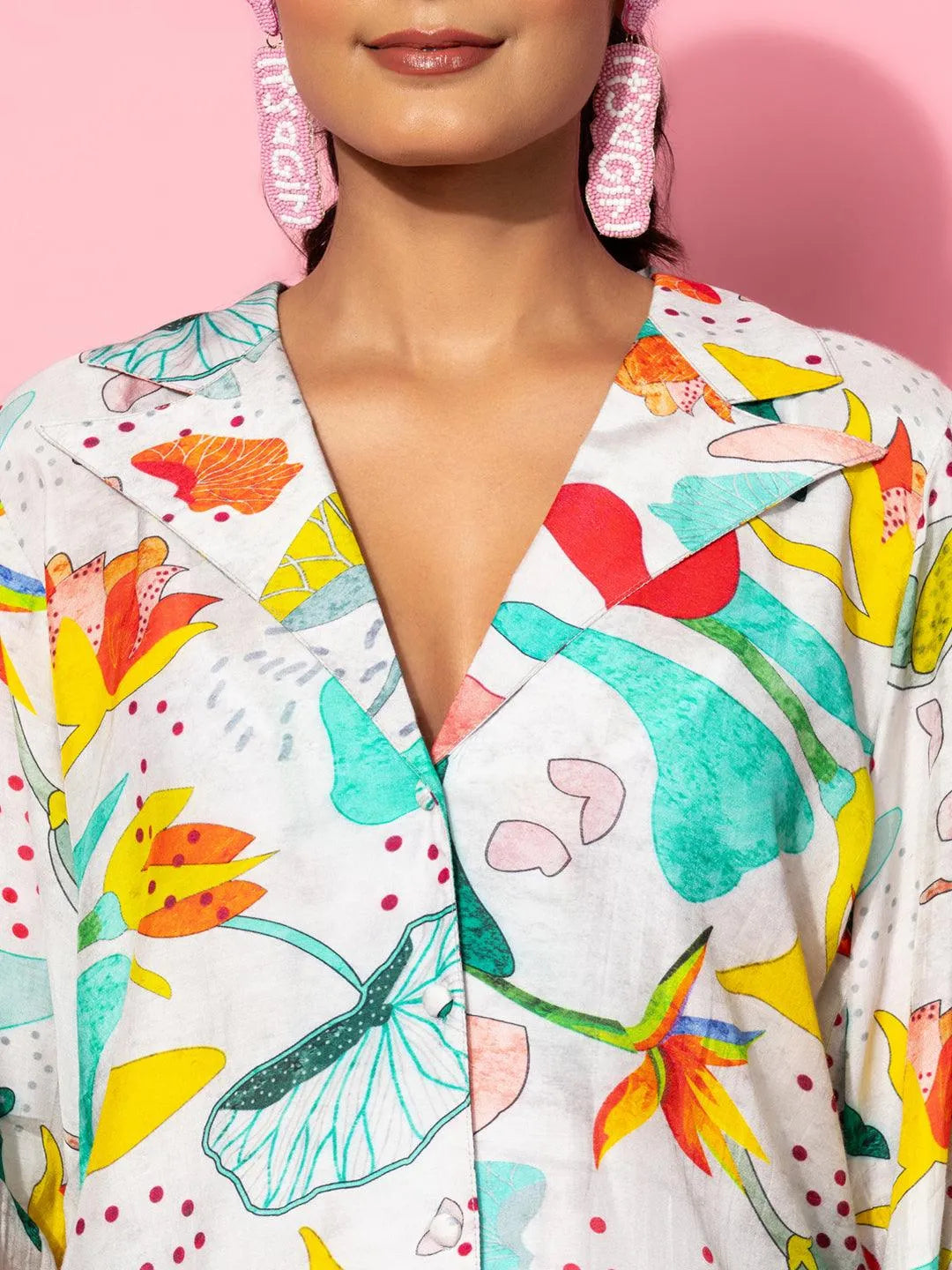 Grey Printed Silk Blend Co-Ords