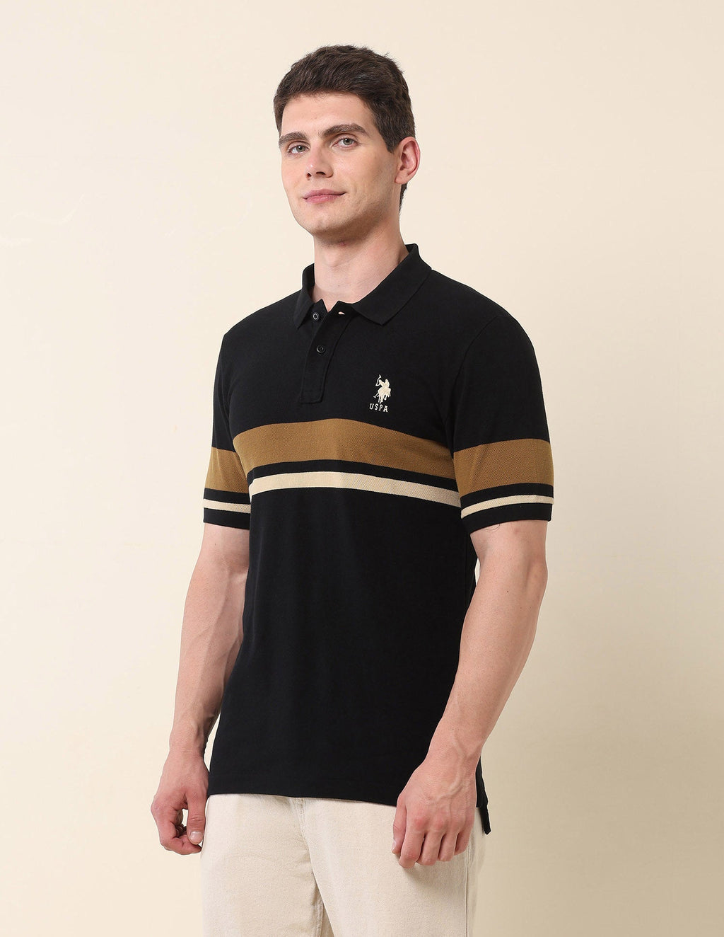 Horizontal Striped Modern Monochrome Polo Shirt