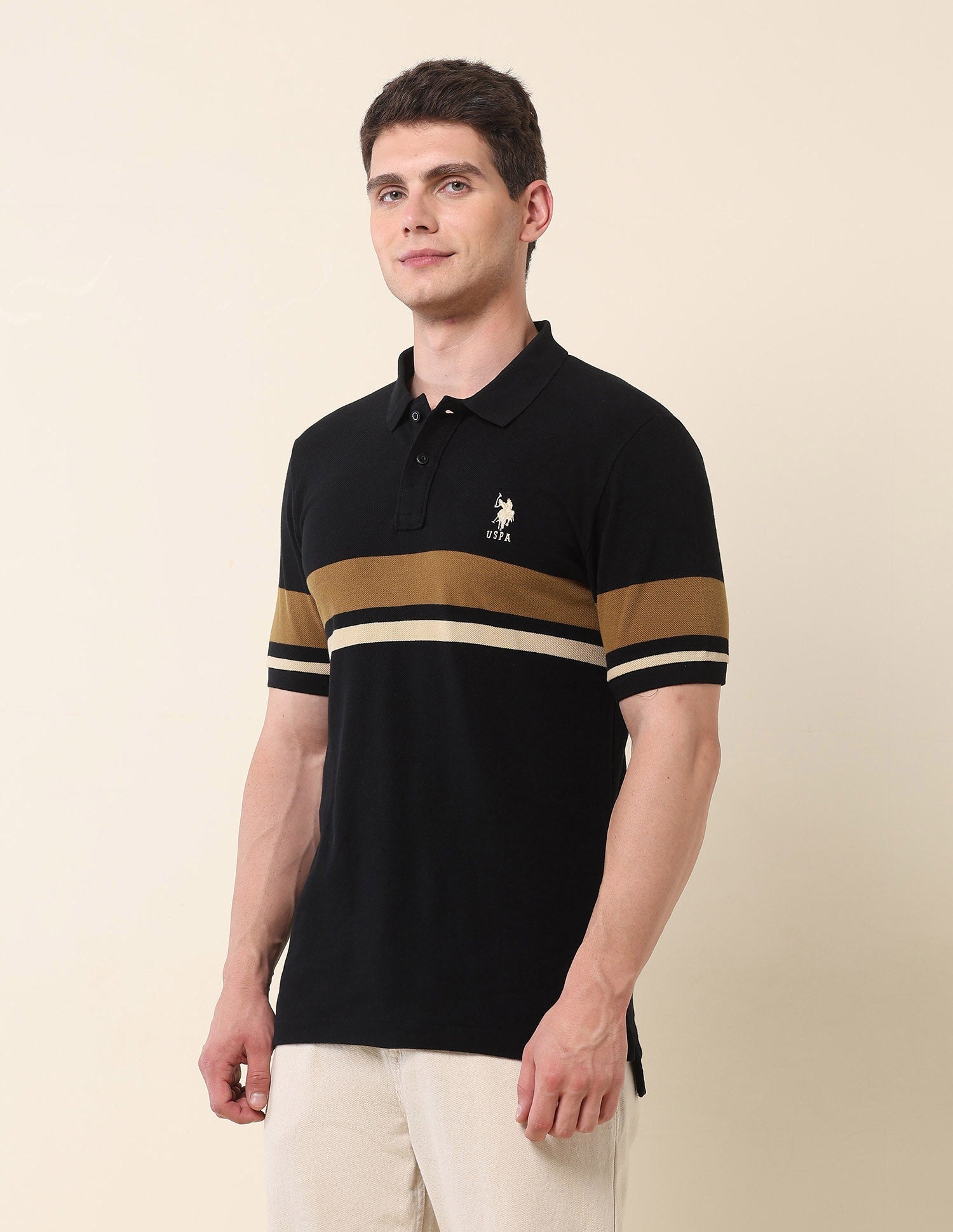 Horizontal Striped Modern Monochrome Polo Shirt