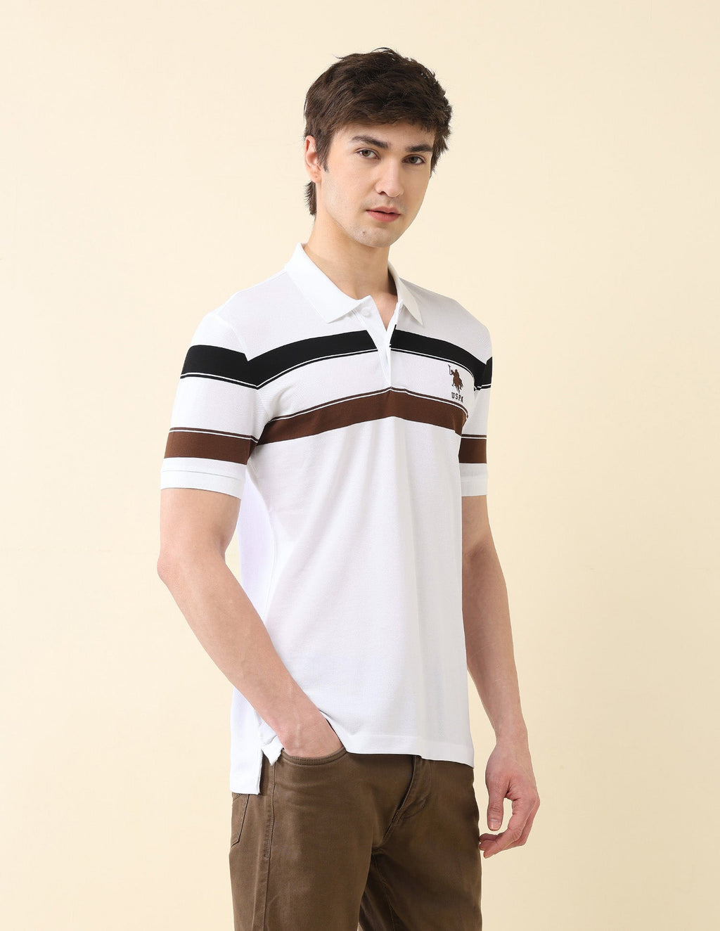 Horizontal Striped Modern Monochrome Polo Shirt