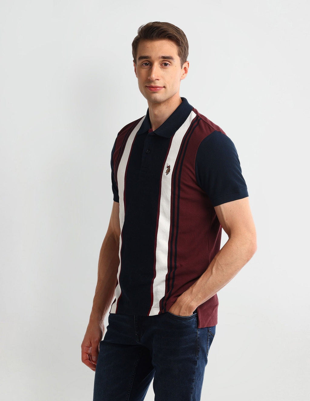 Muscle Fit Striped Polo Shirt