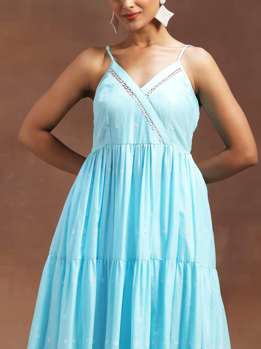 Blue Self Design Cotton Anarkali Kurta With Trousers