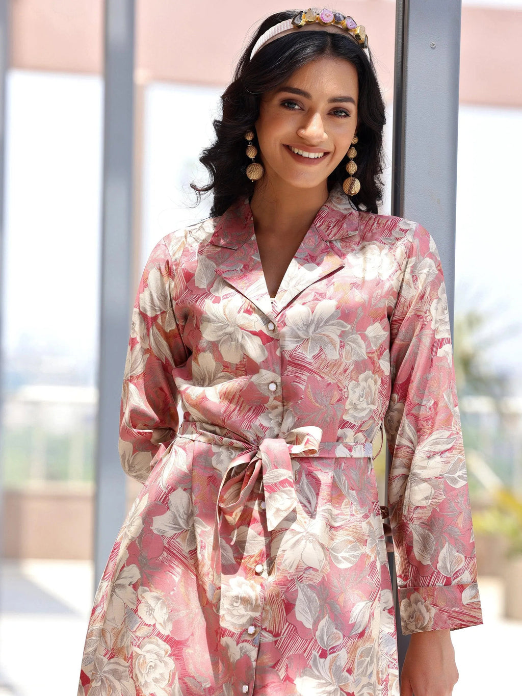 Pink Printed Silk Blend Co-Ords