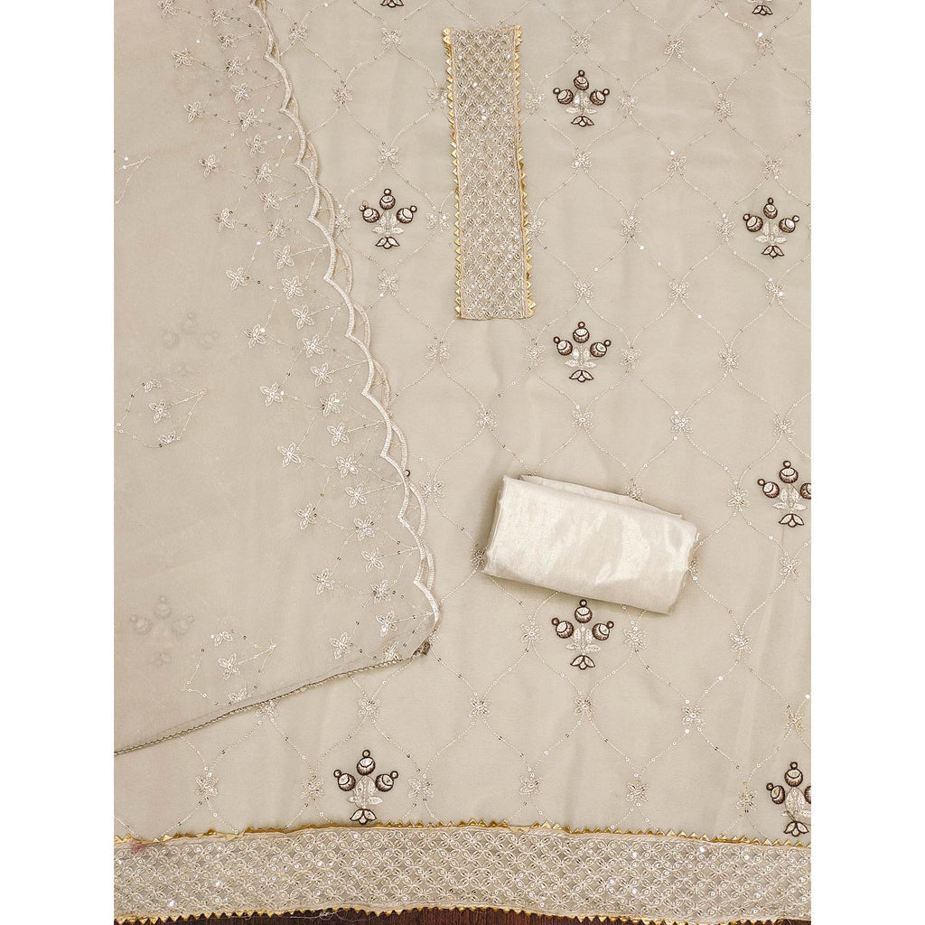 Beige Floral Sequins Embroidered Georgette Dress Material
