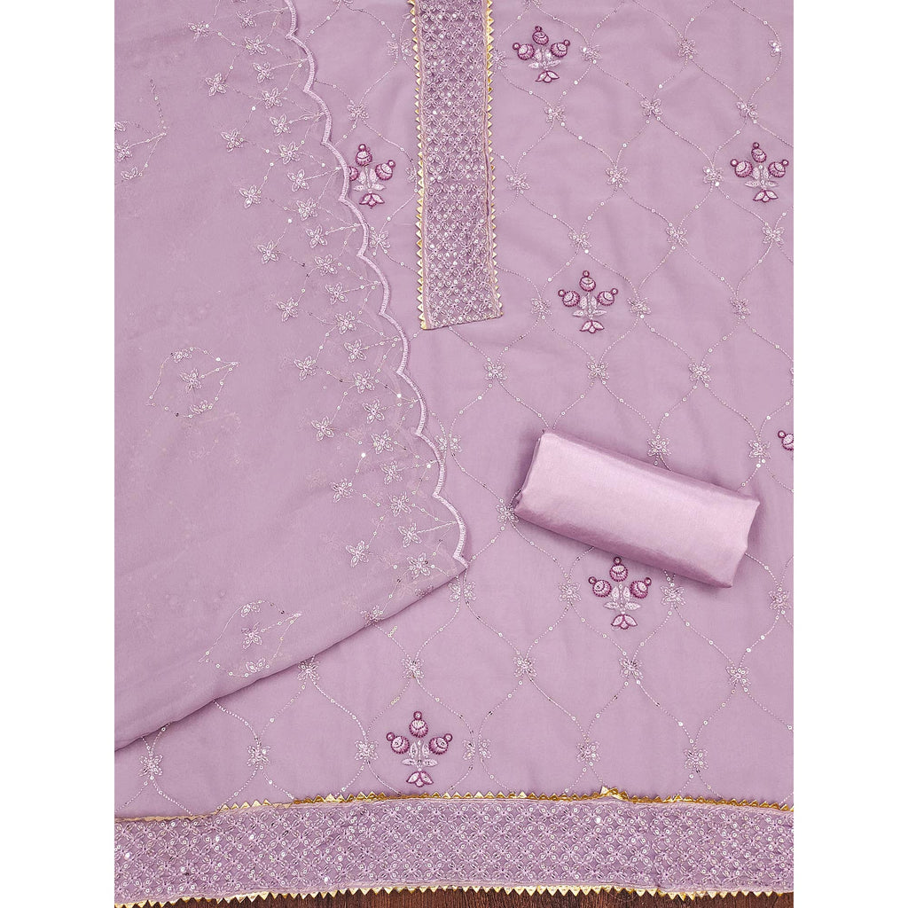 Light Lavender Floral Sequins Embroidered Georgette Dress Material
