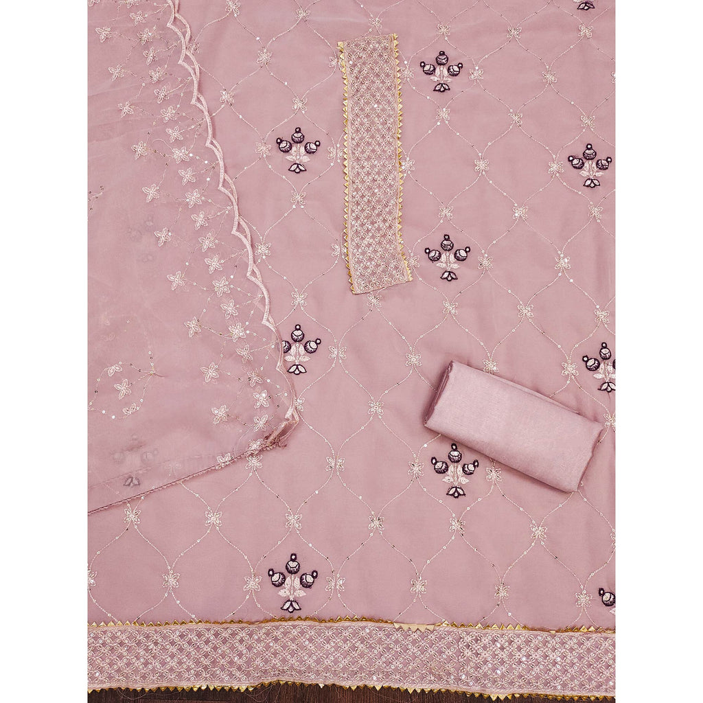 Pink Floral Sequins Embroidered Georgette Dress Material