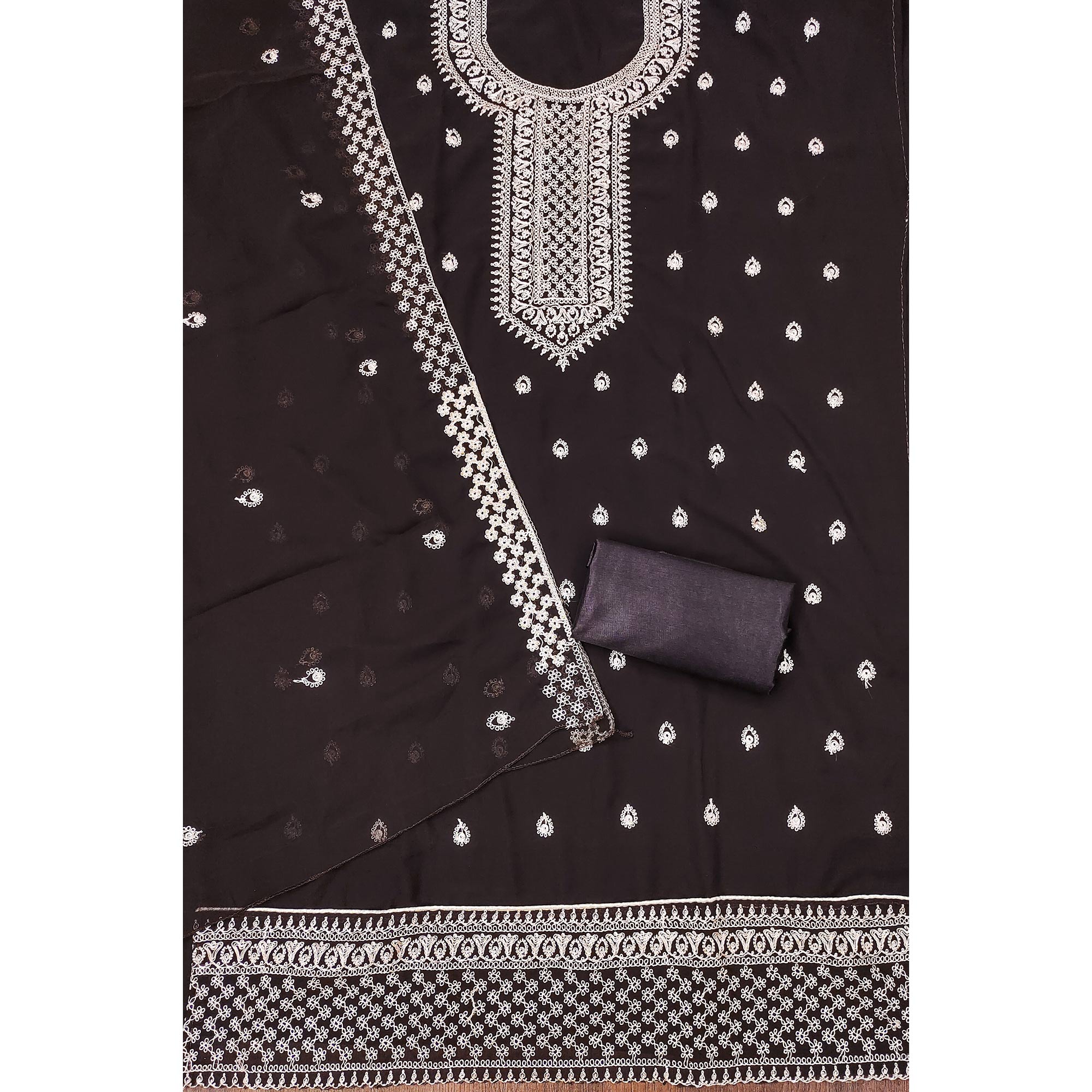 Brown Embroidered Georgette Dress Material