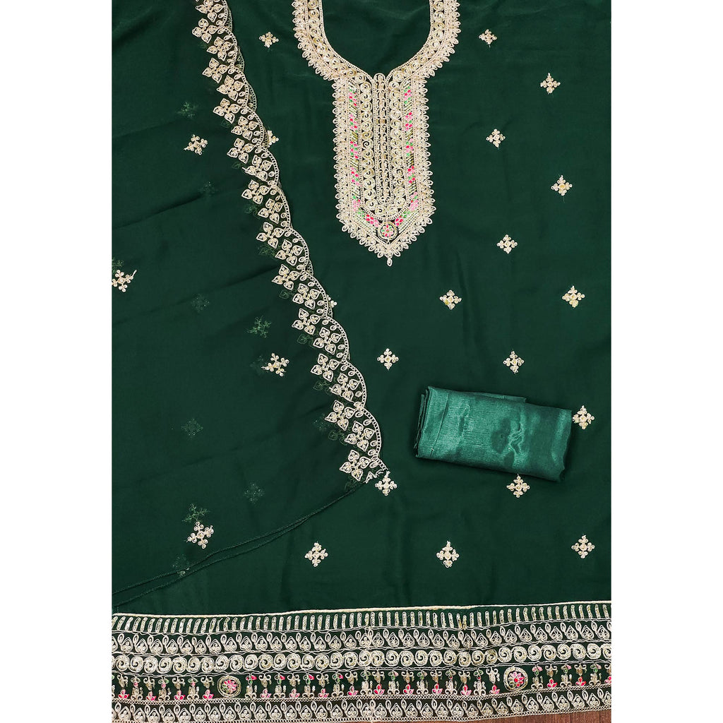 Green Floral Embroidered Georgette Dress Material