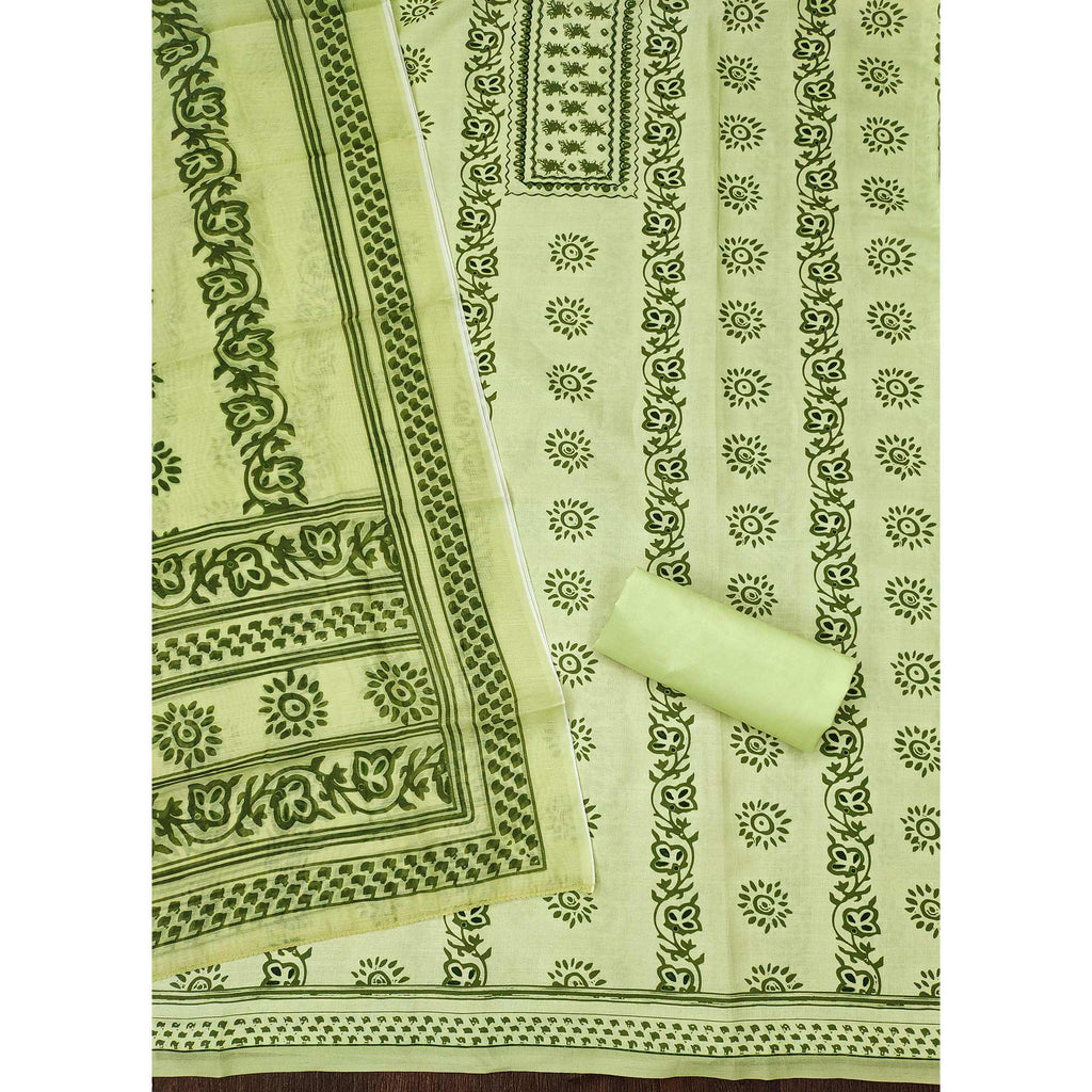 Green Floral Printed Cotton Blend Dress Material