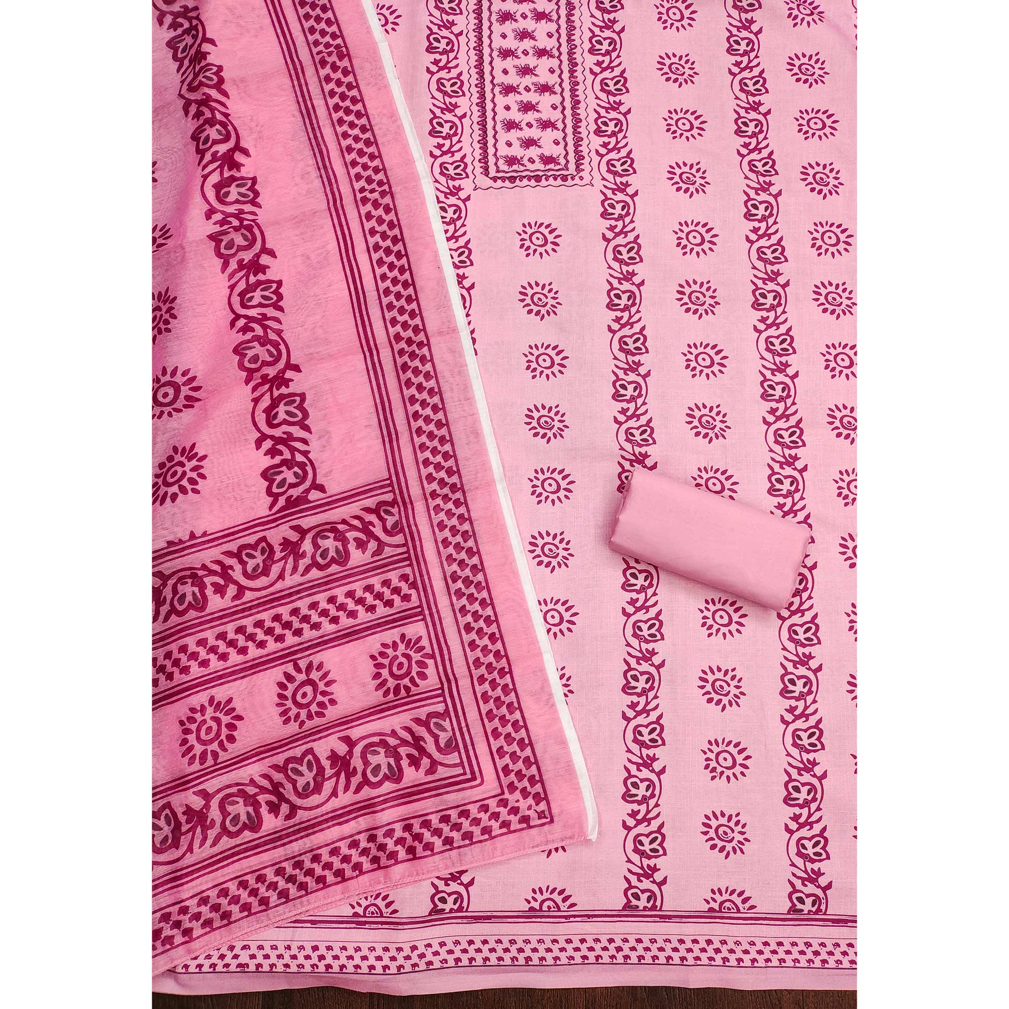 Pink Floral Printed Cotton Blend Dress Material
