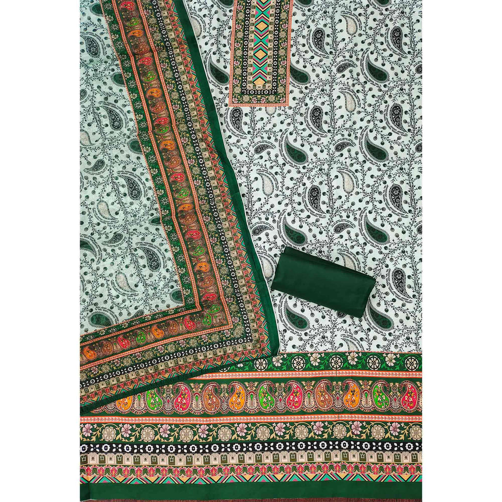 Green Floral Printed Cotton Blend Dress Material