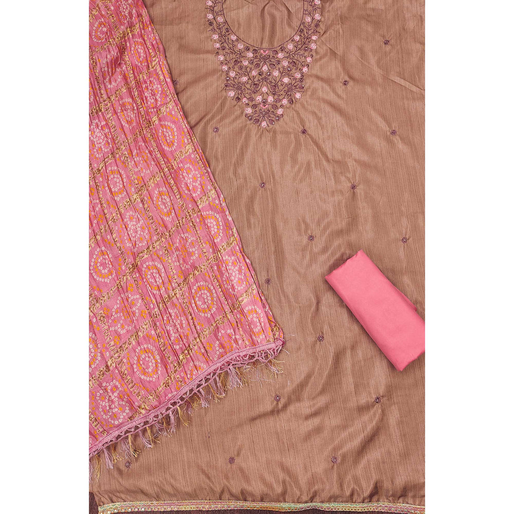 Chikoo Floral Sequins Embroidered Cotton Blend Dress Material