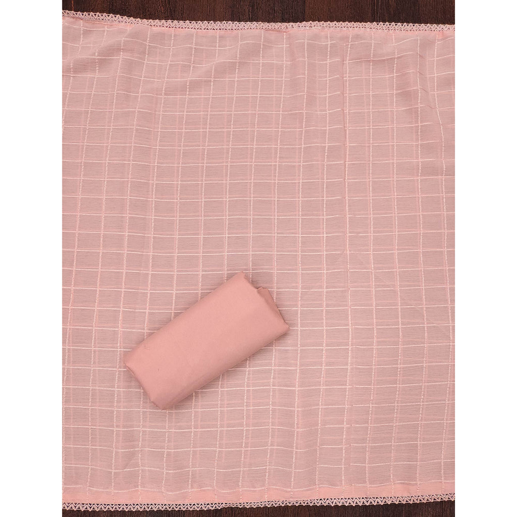 Peach Cotton Blend Dress Material With Elegant Schiffli Work & Artistic Digital Print