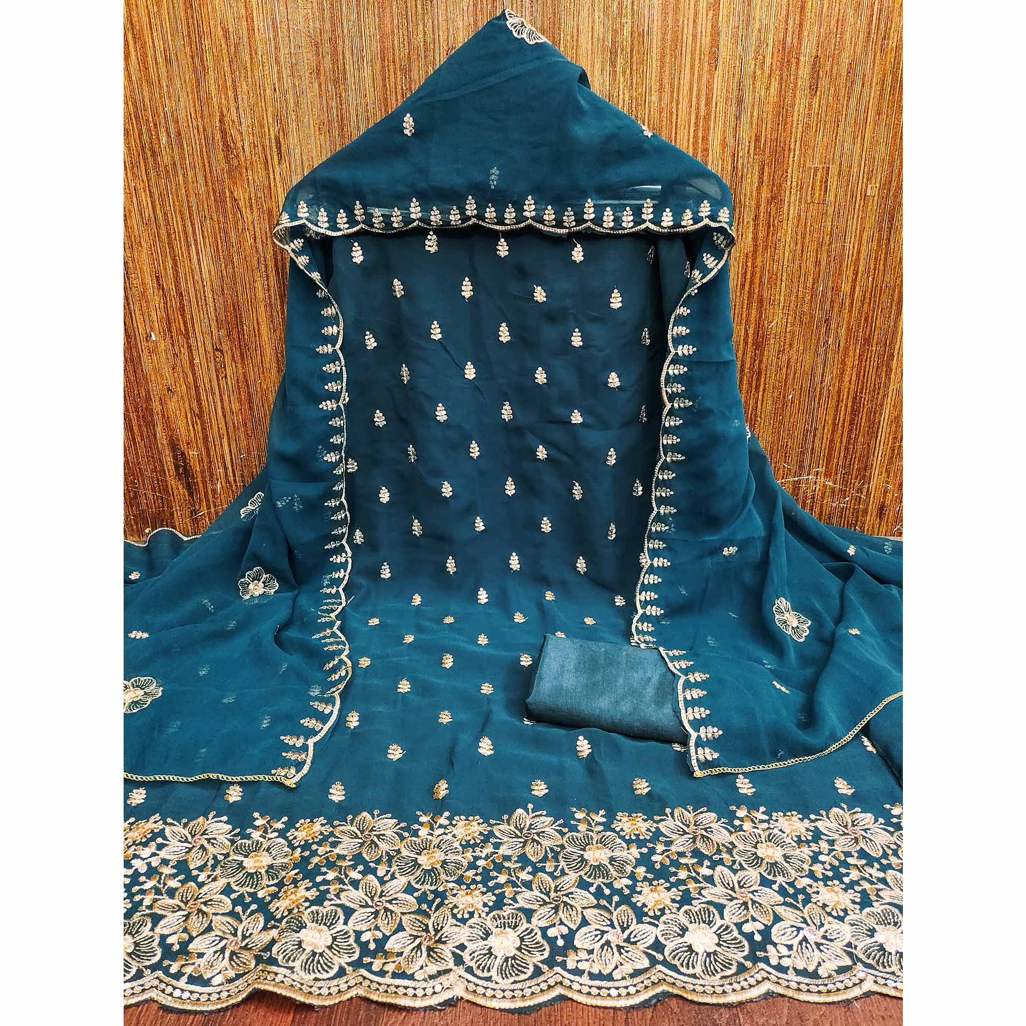 Blue Floral Sequins Embroidered Georgette Dress Material