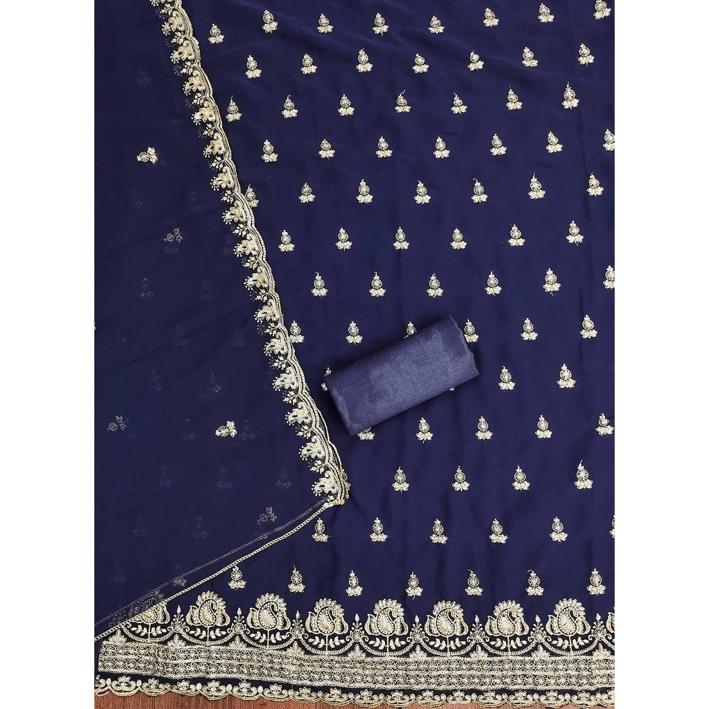 Blue Georgette Dress Material with Sparkling Sequin Embroidery