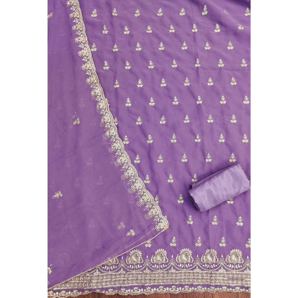 Lavender Georgette Dress Material with Sparkling Sequin Embroidery