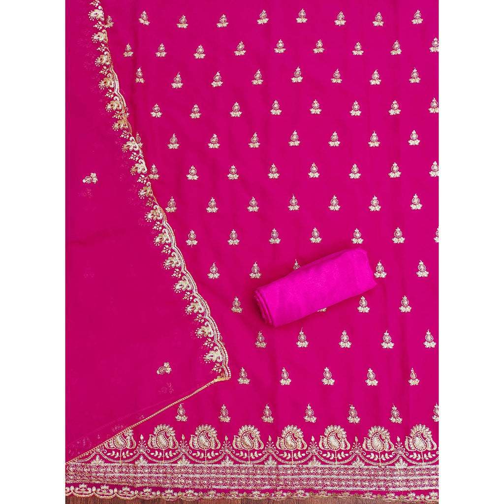 Pink Georgette Dress Material with Sparkling Sequin Embroidery