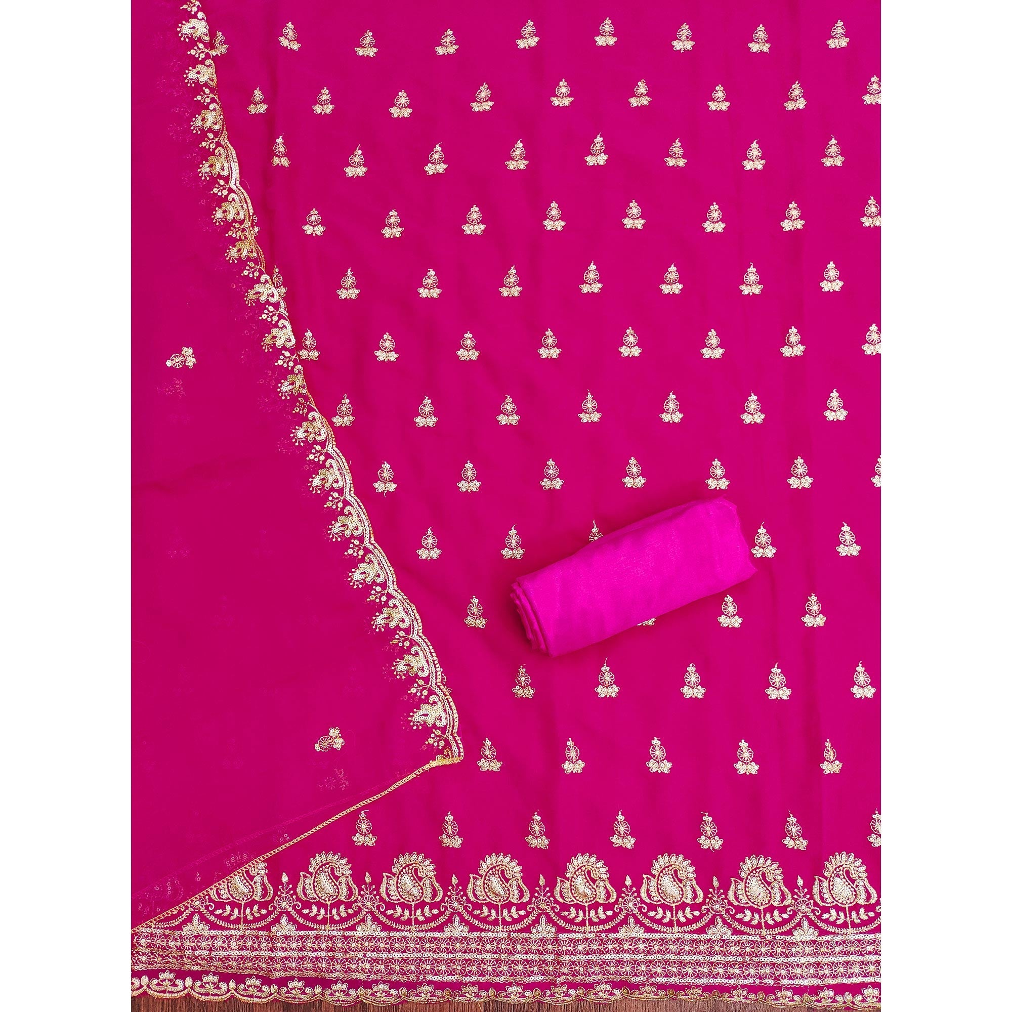 Pink Georgette Dress Material with Sparkling Sequin Embroidery