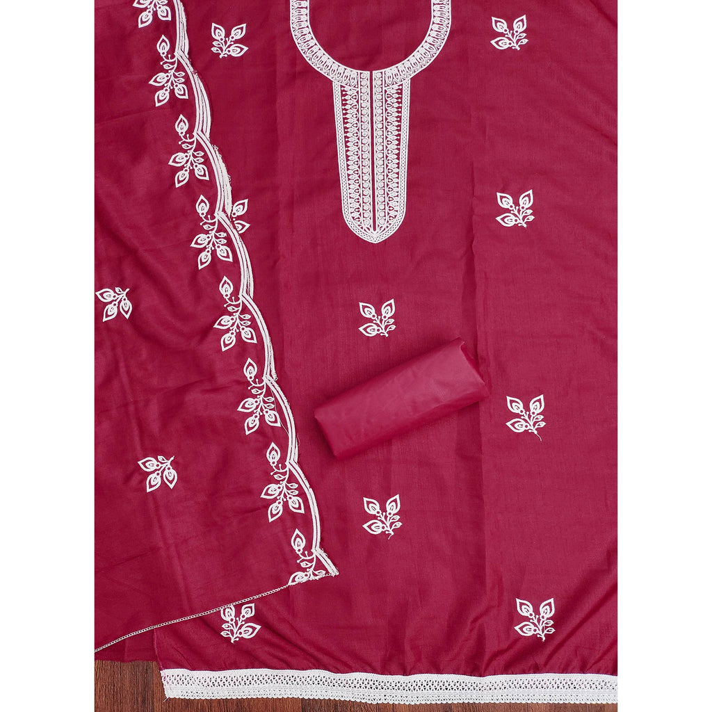Pink Intricate Floral Embroidered Cotton Blend Dress Material