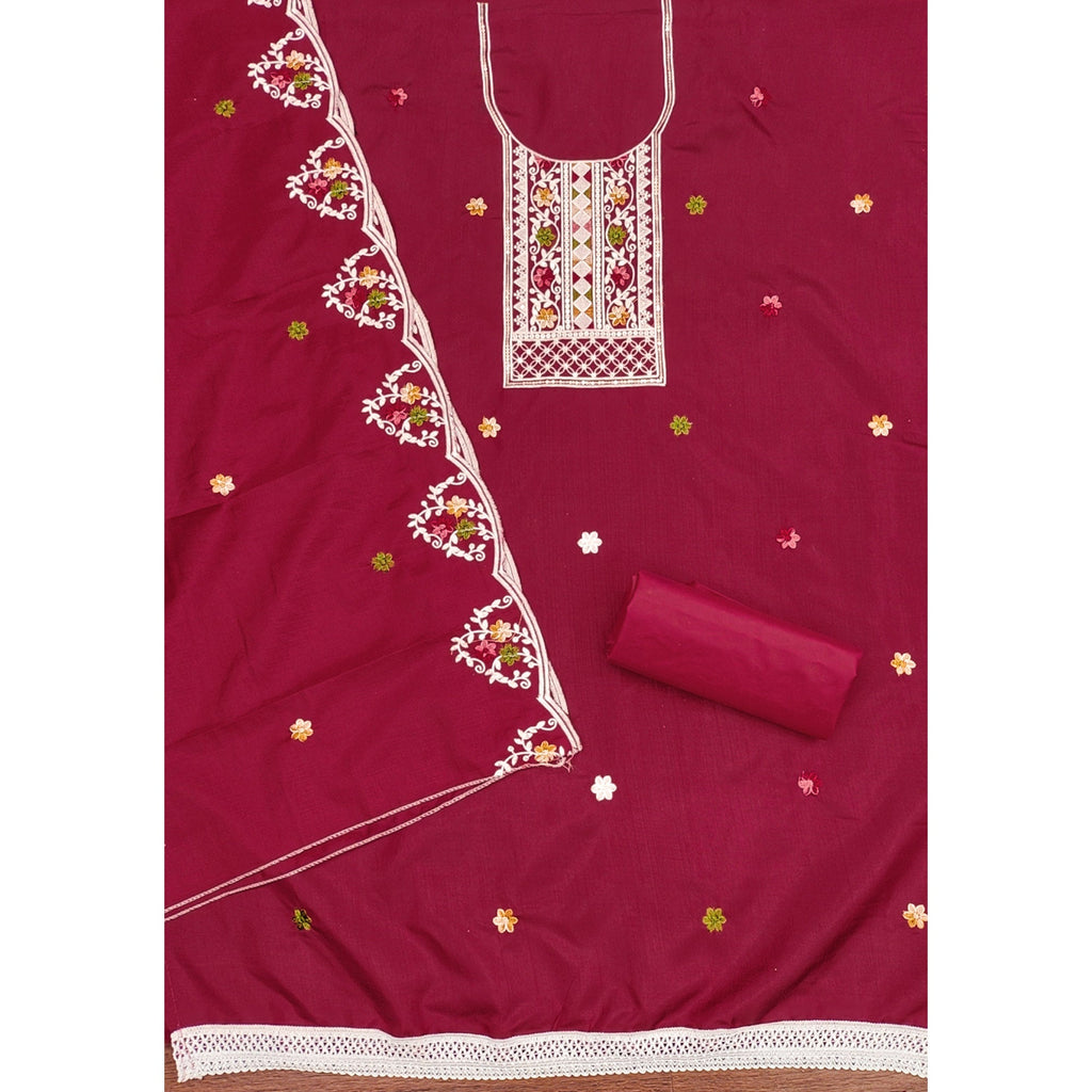 Charming Pink Floral Sequin Embroidered Cotton Blend Dress Material