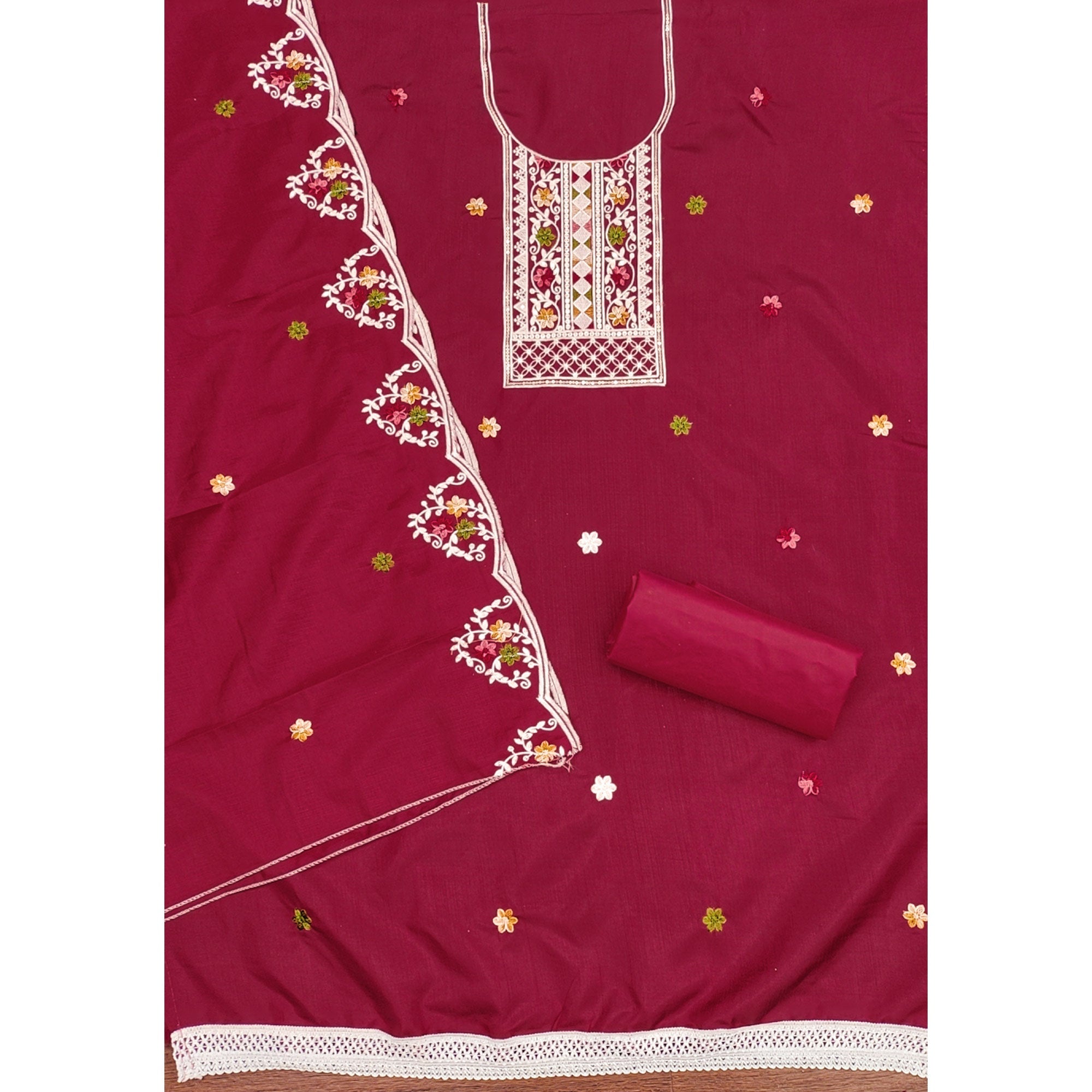 Charming Pink Floral Sequin Embroidered Cotton Blend Dress Material