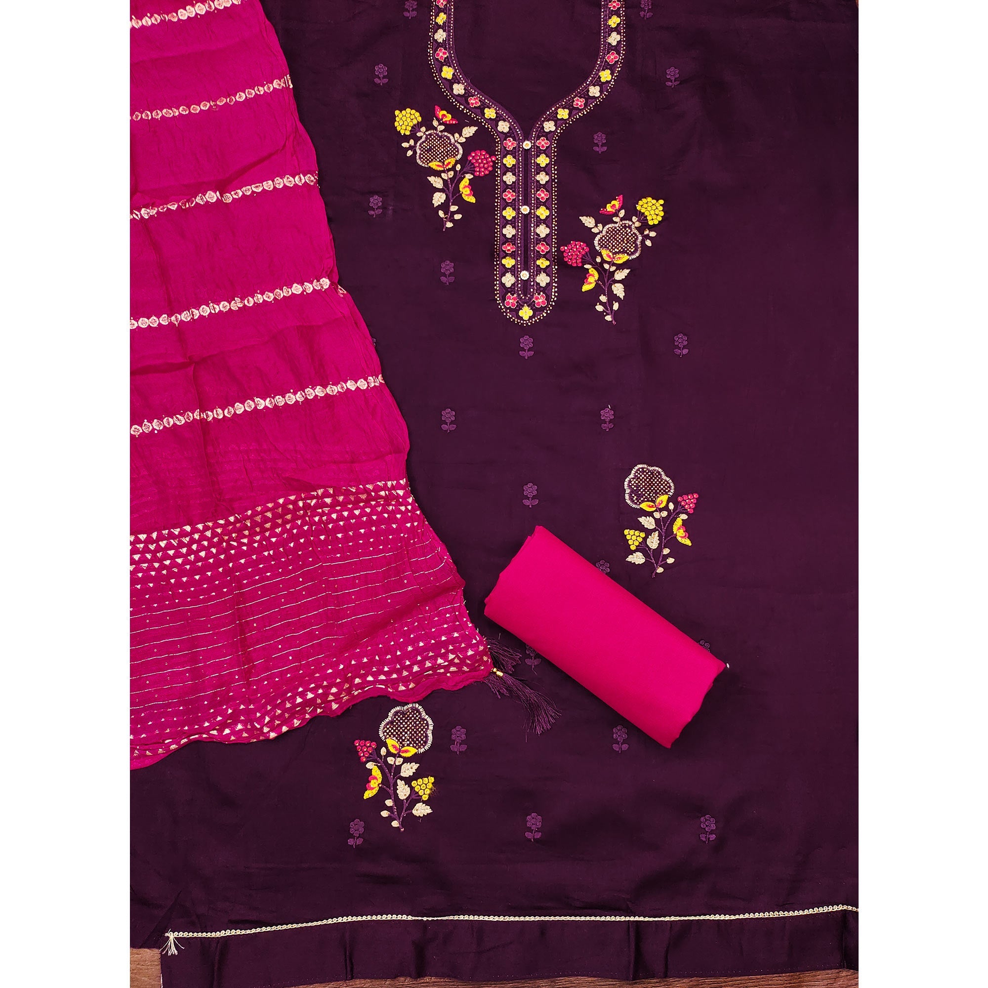 Elegant Purple Floral Embroidered Cotton Dress Fabric for Custom Stitching