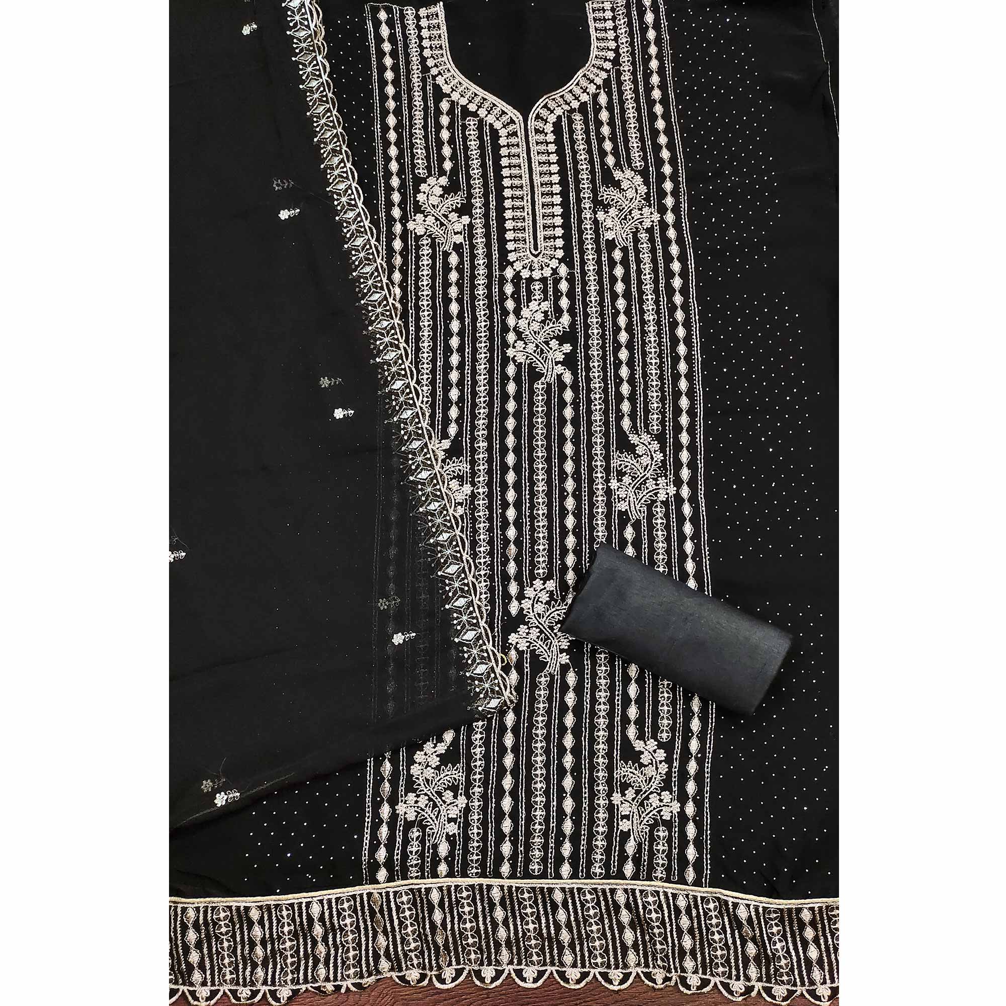 Black Georgette Dress Material with Opulent Threadwork
