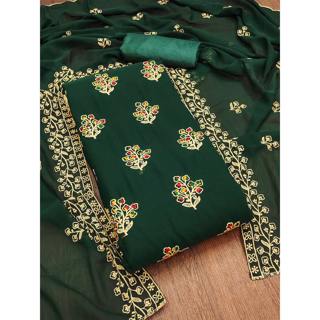 Green Floral Embroidered Georgette Dress Material